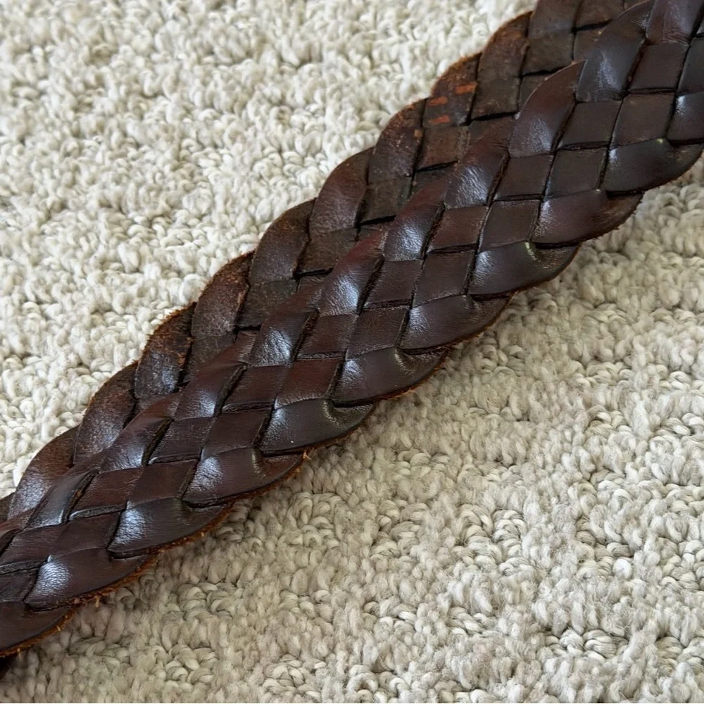 Doppia Vita Brown Braided Leather Belt Classic Modern 4XL 5XL Plus Gold Buckle